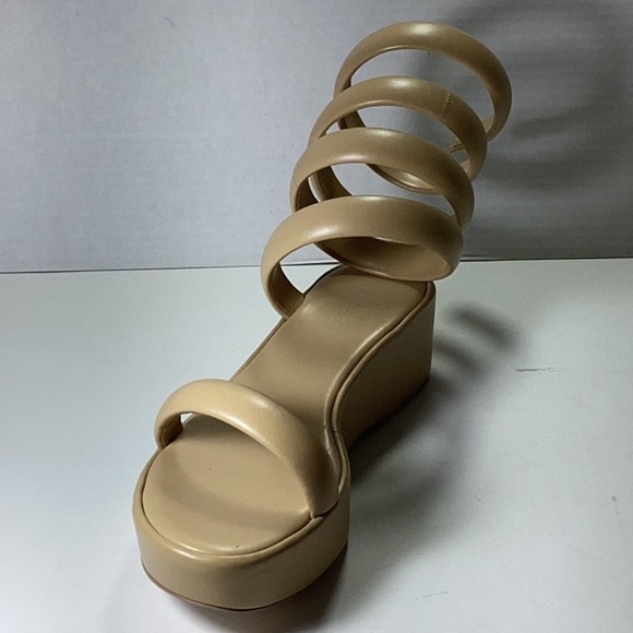 Women's Natural Snake-embossed Leather Ankle Wrap Sandals - Picture 5 of 9